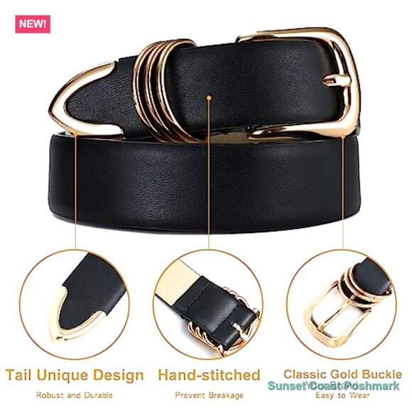 Faux Leather Dress Belt with Gold Buckle main image 6